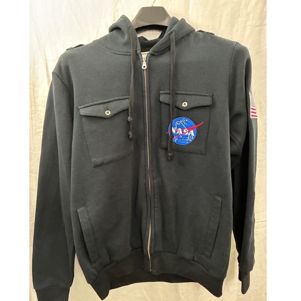 Ripple Junction NASA Zip Hoodie Mens Medium Black Space Shuttle Graphic Utility